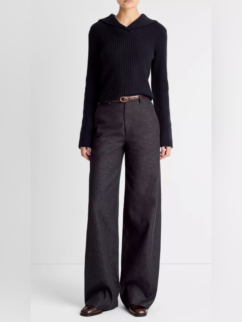 Vince Wool Cashmere Sailor Collar Ribbed Sweater Black NWOT Size L